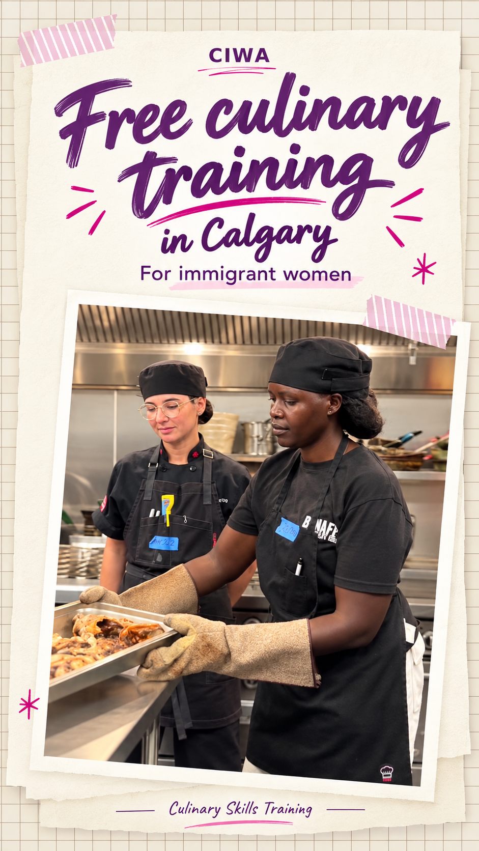 CIWA's free culinary training poster featuring two women working in a kitchen