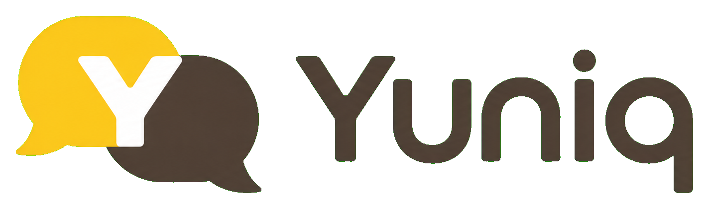 Original Yuniq wordmark with overlapping yellow and brown speech bubbles